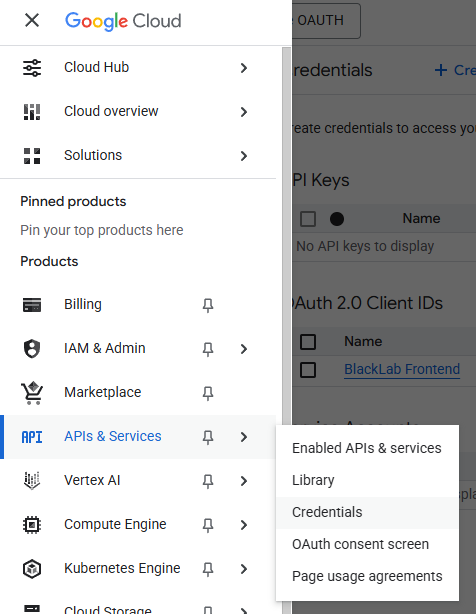credentials screen link