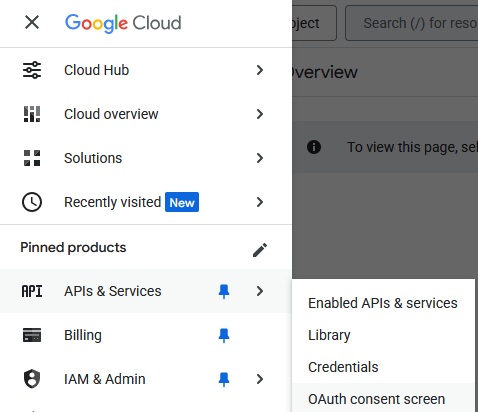 OAuth Consent Screen in the Google Cloud menu