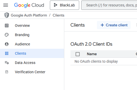 The create client button